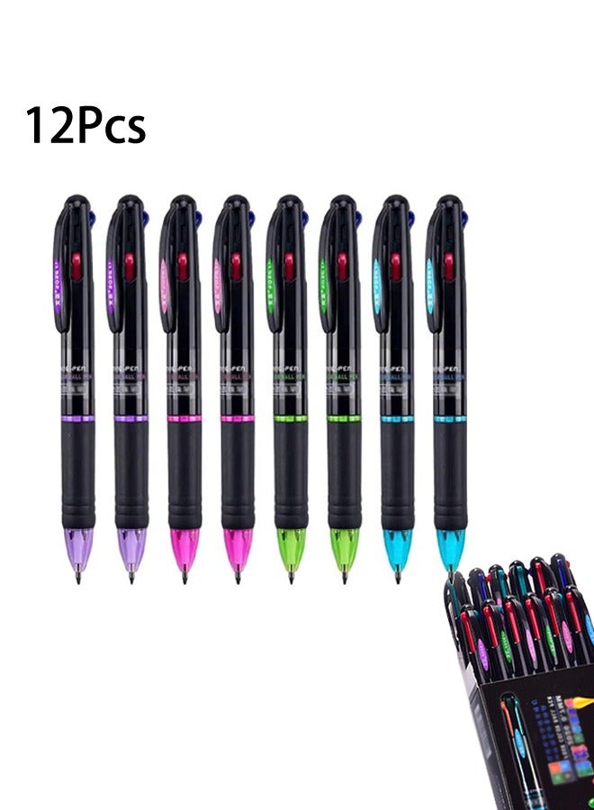 12 Pcs Multicolor Ballpoint Pens 4 in 1 Retractable Ballpoint Pens 4 Colors Gel Ink Ball Point Pen for Office School Teachers Nurses Students Children Gift 0.7 mm（Black/Blue/Red/Green） - Image 1