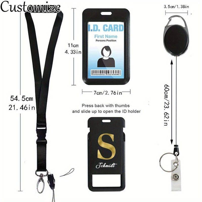 Custom Plastic Name Badge With Retractable Keychain Black Employee Holder Protector Durable Security Accessory Diy Option Lanyard Clasp Id Holder - Image 1