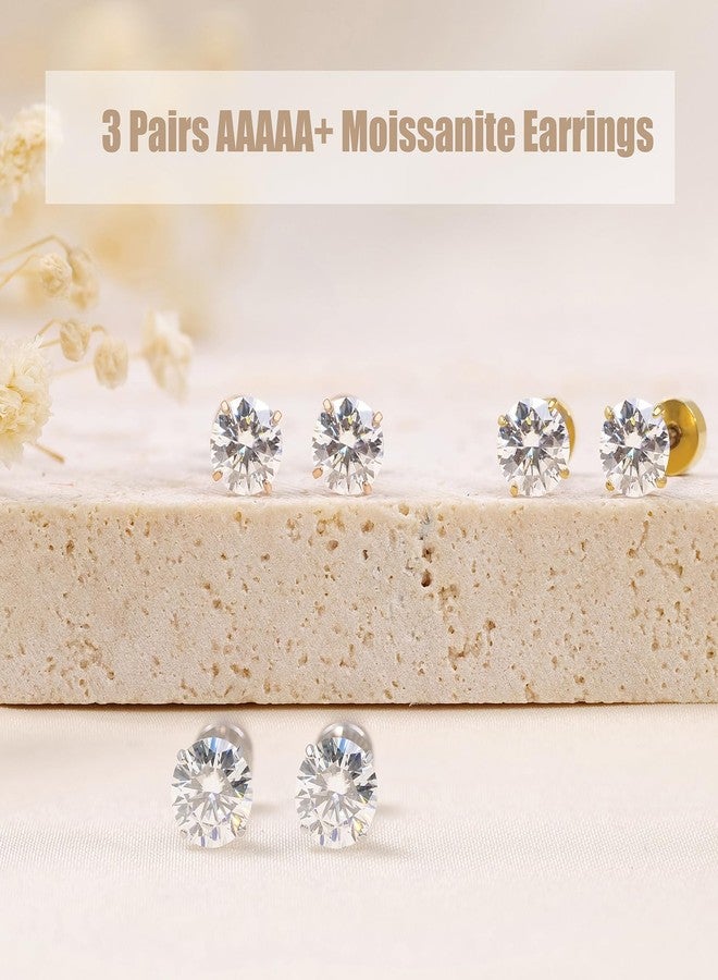 Limerencia Moissanite Stud Earrings, 3 Pairs Titanium Screw Back Earring, D Color VVS1 Clarity Lab-created Moissanite Earrings, Hypoallergenic G23 Pure Titanium for Women Men Sensitive Ears - Image 2