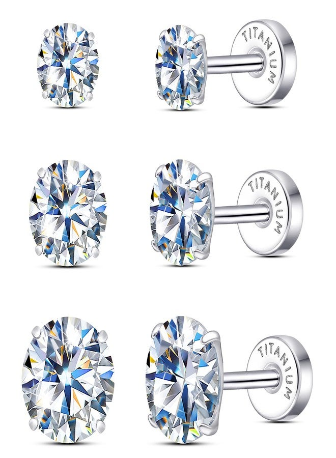 Limerencia Moissanite Stud Earrings, 3 Pairs Titanium Screw Back Earring, D Color VVS1 Clarity Lab-created Moissanite Earrings, Hypoallergenic G23 Pure Titanium for Women Men Sensitive Ears - Image 1