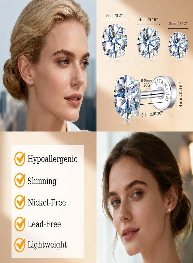 Limerencia Moissanite Stud Earrings, 3 Pairs Titanium Screw Back Earring, D Color VVS1 Clarity Lab-created Moissanite Earrings, Hypoallergenic G23 Pure Titanium for Women Men Sensitive Ears - Image 4