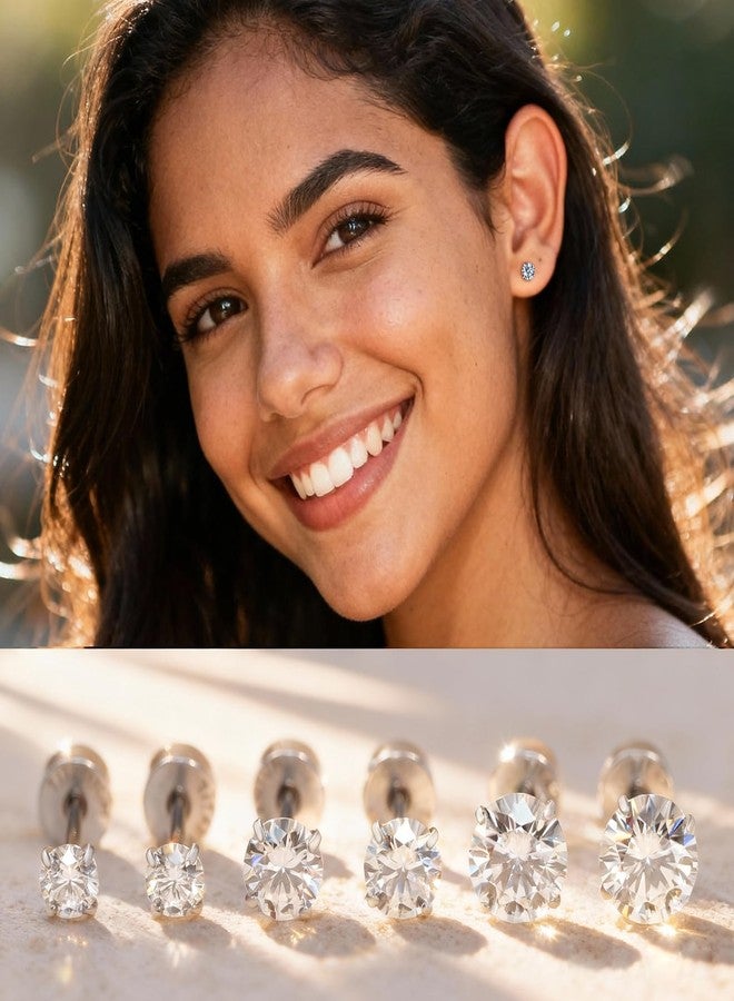 Limerencia Moissanite Stud Earrings, 3 Pairs Titanium Screw Back Earring, D Color VVS1 Clarity Lab-created Moissanite Earrings, Hypoallergenic G23 Pure Titanium for Women Men Sensitive Ears - Image 5