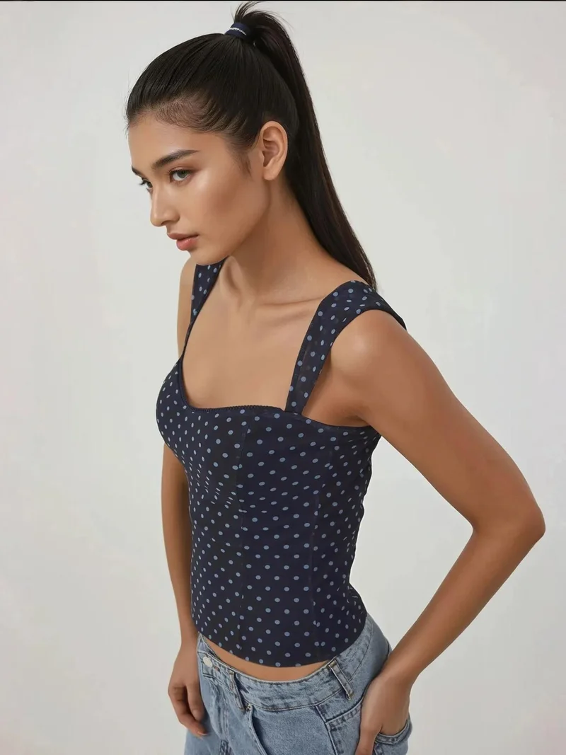 HICCUP Heart Collar Printed Tulle Top