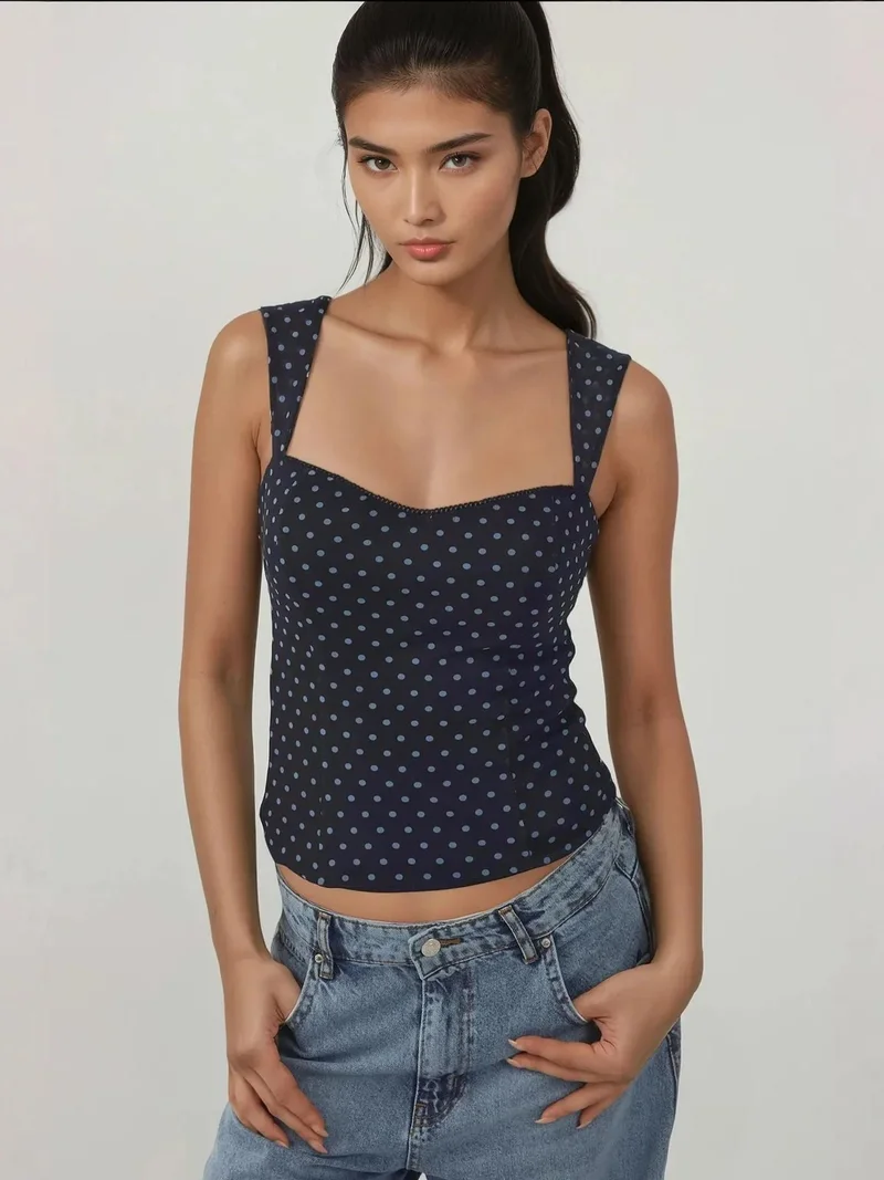 هيكاب بلوزة تول بطبعة ياقة قلب