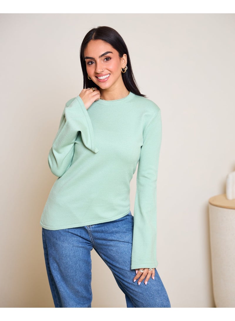 Dresscode Scarved Knitted Mint Top - Image 1