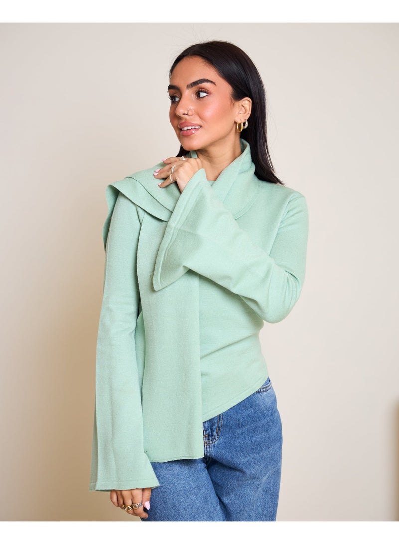 Dresscode Scarved Knitted Mint Top - Image 4