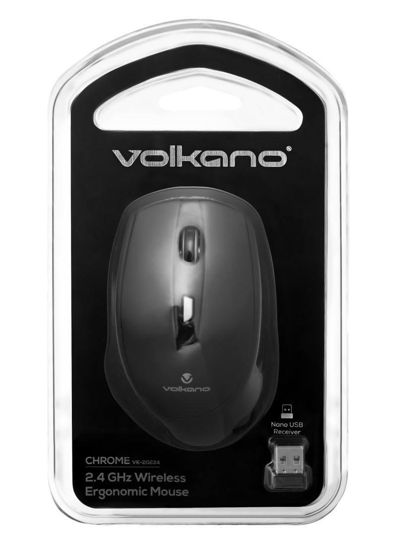 Volkano - Volkano Chrome Serie, 2.4GHz wireless,1000/1200/1600 DPI Reso, Key Number 6, With on/off switch,USB Nano receiver, Support Windows 7/8/10/11Maclutions, Operating range up to10 meters, Black - Image 1