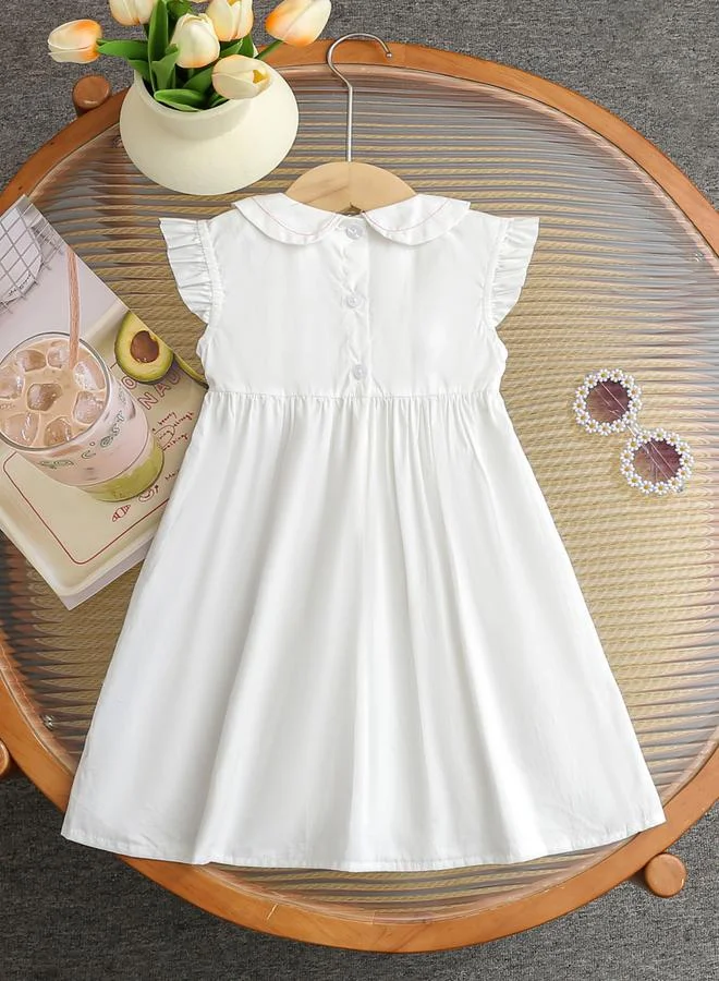 Take Two Girls White Ruffled Sleeve Embroidered Dress