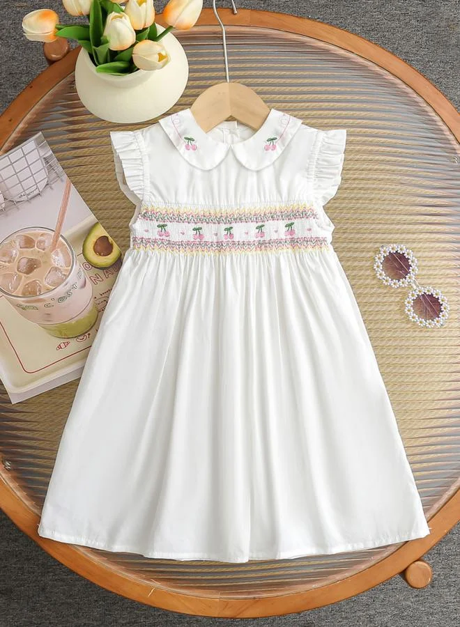 Take Two Girls White Ruffled Sleeve Embroidered Dress