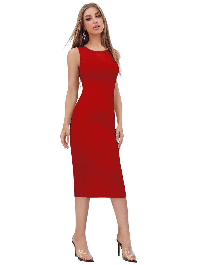 Toochki Women's Red Spandex Solid Bodycon Western Dress | A line | Winter | Western Dress | Latest | Trendy | Midi - Image 2