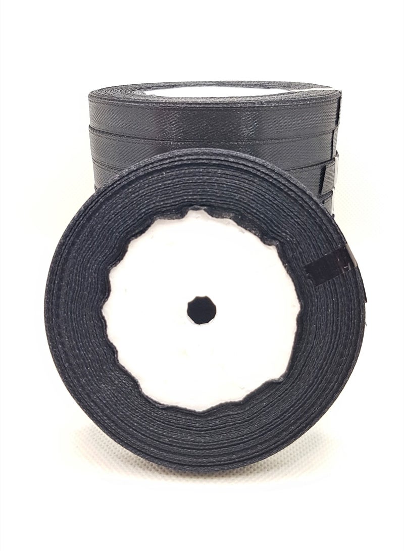 شريط ساتان 10 قطع بعرض 10 مم باللون الأسود - Image 2