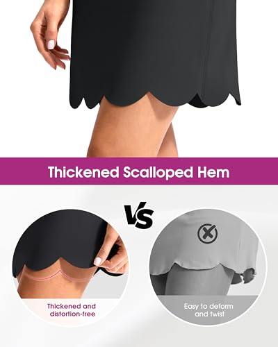 Viodia 18" Skorts for Woman with Scalloped Hem High Waisted Golf Tennis Women Skort Skirts with Pockets Dressy Casual Black - Image 4