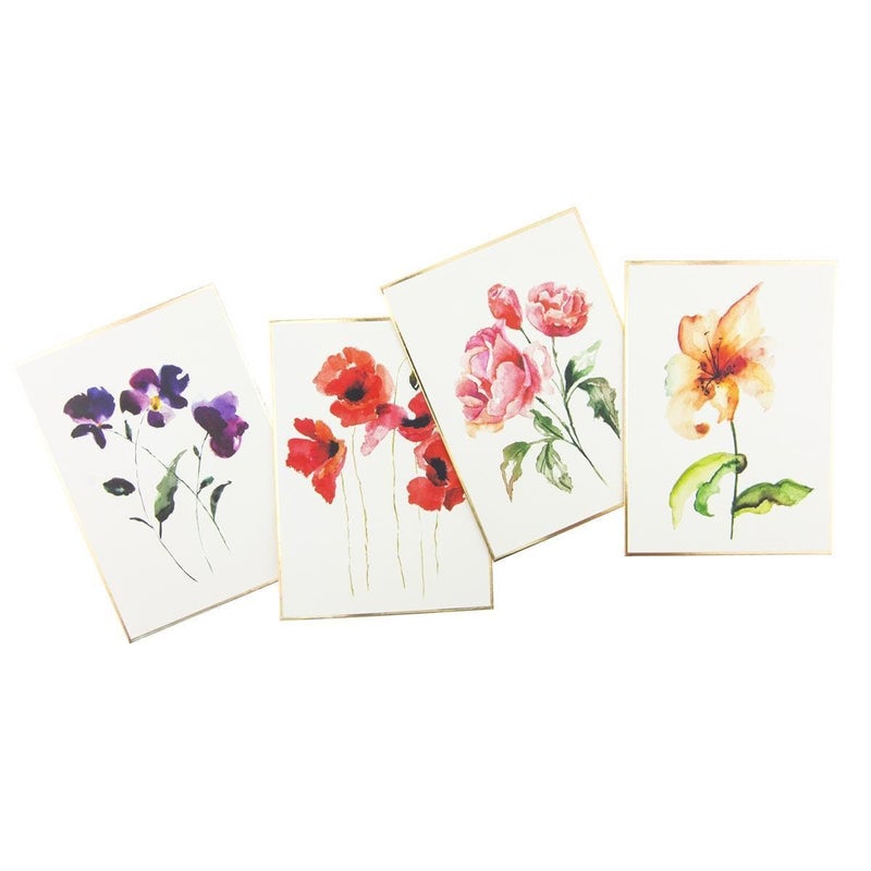 Graphique Watercolor Flowers Greeting Cards | 20 Pack | All Occasion Blank Note Cards with Envelopes | 4 Assorted Floral Designs with Gold Foil Borders | Boxed Set for Personalized Notes | 4.25" x 6" - Image 3
