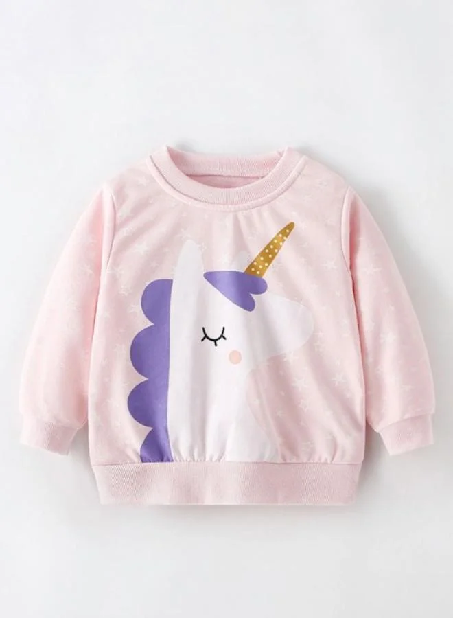 يونيكي Pink Printed Long Sleeve Crew Neck T-Shirt
