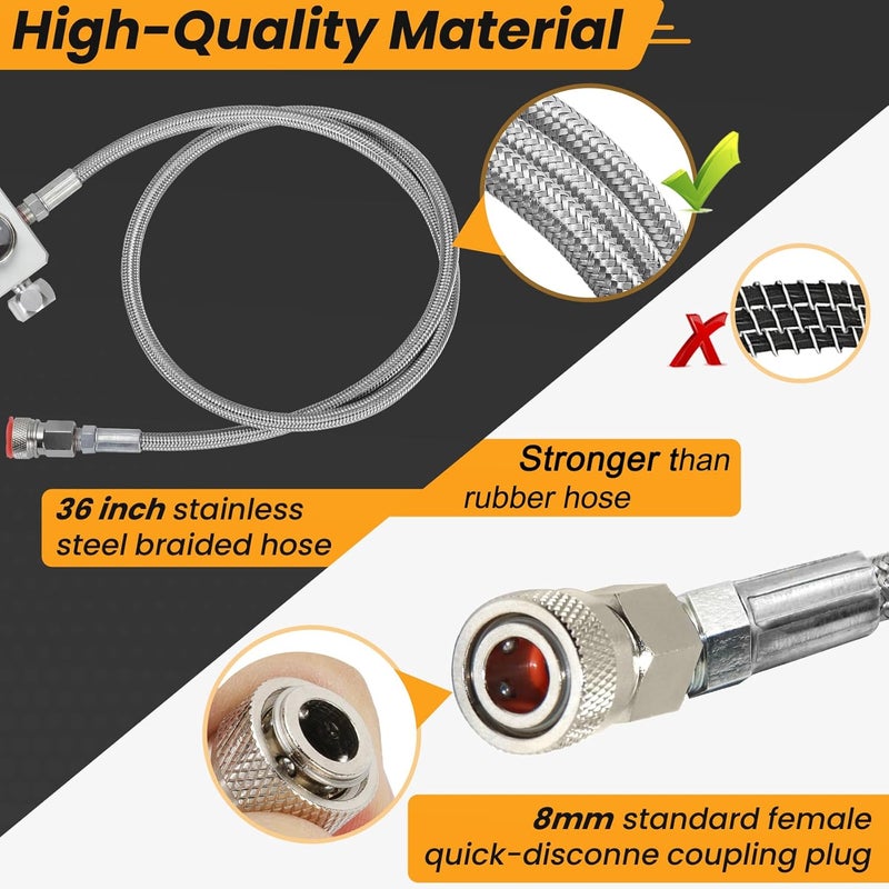 SUMNEW DIN Valve Adapter for Diving, Paintball Fill Station with Underwater Function, PCP Tank Connector for Diving, HPA Tank Filler, Pressure Up to 4500 psi, 36" Metal Braided Hose, Silver - Image 3