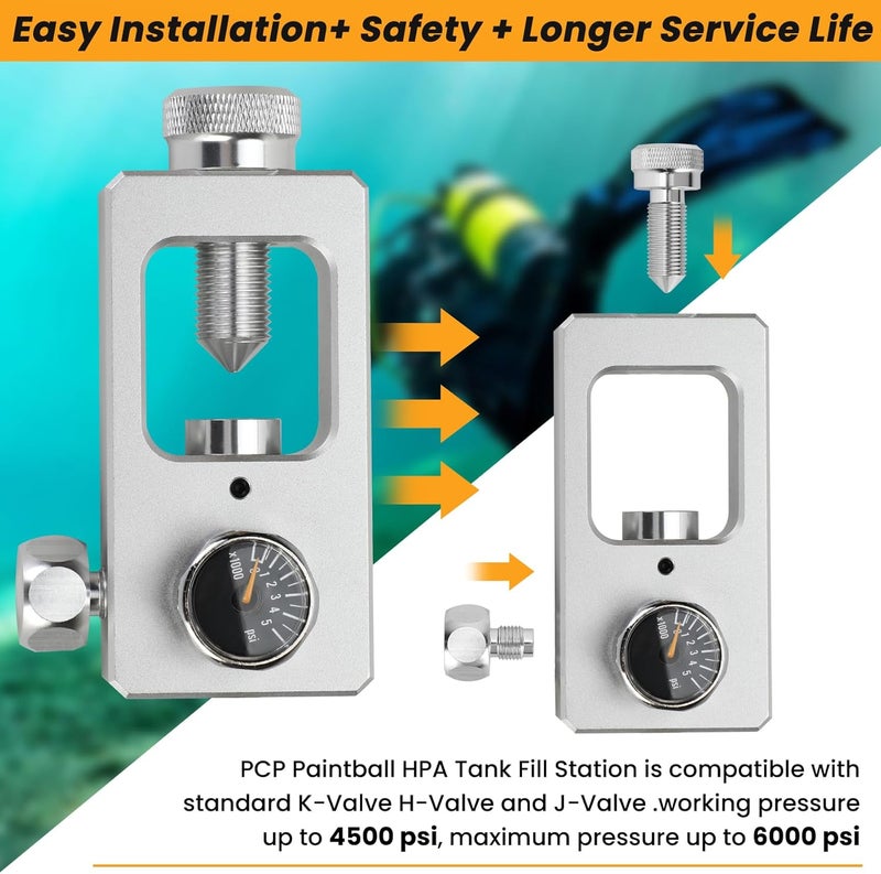 SUMNEW DIN Valve Adapter for Diving, Paintball Fill Station with Underwater Function, PCP Tank Connector for Diving, HPA Tank Filler, Pressure Up to 4500 psi, 36" Metal Braided Hose, Silver - Image 5