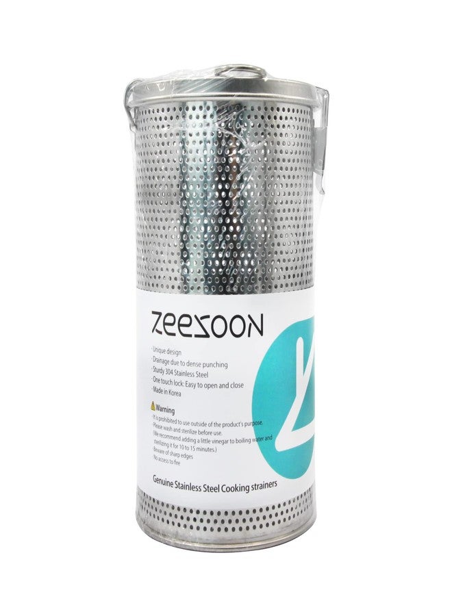 ZEESOON Commercial Grade Genuine Stainless Steel Perforated Tall Strainer, One Touch Lock System, Restaurant & Home Use (Large, D3.9" X H6.9") - Image 1