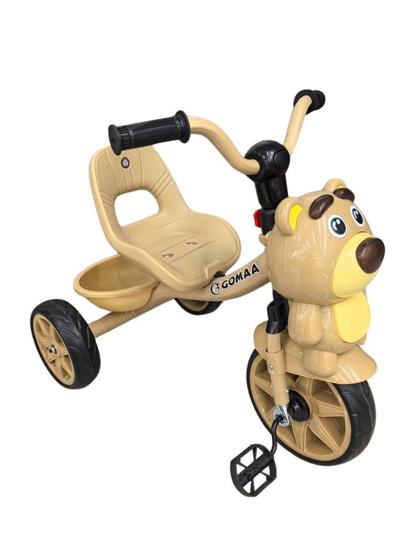 دراجة ثلاثية العجلات للأطفال، دراجة أطفال مزودة بإضاءة وموسيقى، مع سلة تخزين خلفية و3 عجلات، مناسبة للأطفال من عمر سنتين إلى خمس سنوات (بيج)