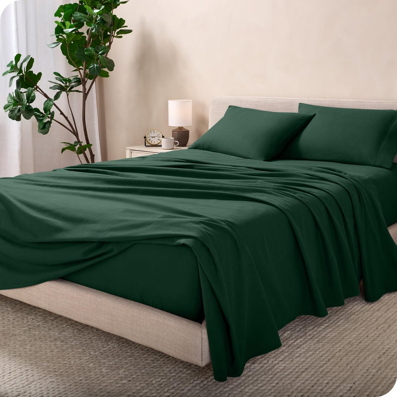 Bare Home Bare Home Flannel Sheet Set 100 Cotton Twin Extra Long Velvety Soft Heavyweight  Double Brushed Flannel  Deep Pocket Twin XL Forest Green 