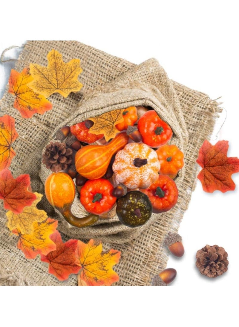 Jorunb Artificial Pumpkins Gourds Home Decoration Set 50PCS Pumpkins Decoration Harvest Decoration 30 Fake Maple Leaves 10 Fake Acorns 2 Fake Pinecones 8 Fake Pumpkin (50pcs) - Image 3
