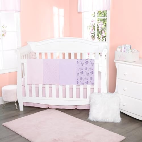EVERYDAY KIDS 4 Pack of Soft Flannel Receiving Baby Blanket Set for Girls Pink and Purple Baby Swaddle Blankets with Purple Flower and Diamond Pattern Designs for Newborn Baby Girl Nursery - Image 3