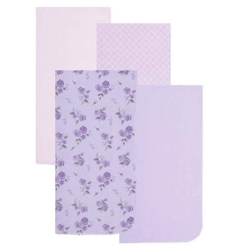 EVERYDAY KIDS 4 Pack of Soft Flannel Receiving Baby Blanket Set for Girls Pink and Purple Baby Swaddle Blankets with Purple Flower and Diamond Pattern Designs for Newborn Baby Girl Nursery - Image 1