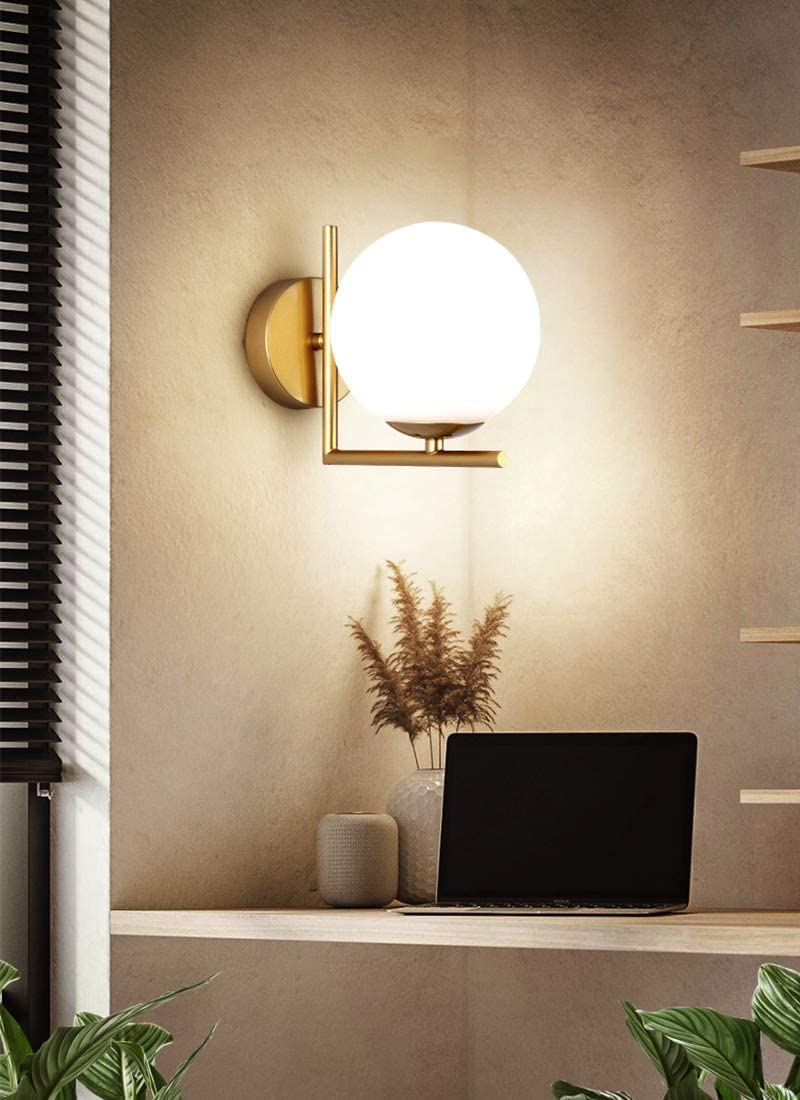 Diktmark Sparkle Golden L Style with White Shade Wall Lamp Sconces E27 Holder Decorative Wall Light Bulb Not Included Pack of 1 - Image 3