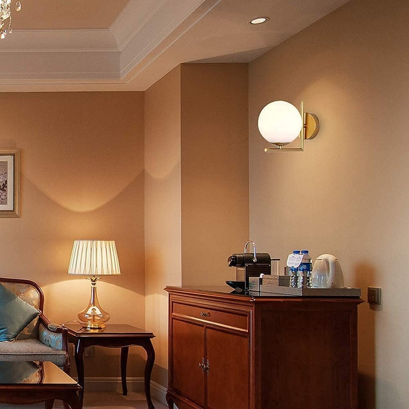 Diktmark Sparkle Golden L Style with White Shade Wall Lamp Sconces E27 Holder Decorative Wall Light Bulb Not Included Pack of 1 - Image 2