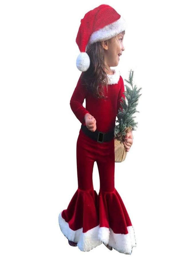 Hipea Merry Christmas Outfit Toddler Baby Girls Santa Claus Long Sleeve Bell Bottom Pant Christmas Hat Clothes Set - Image 1