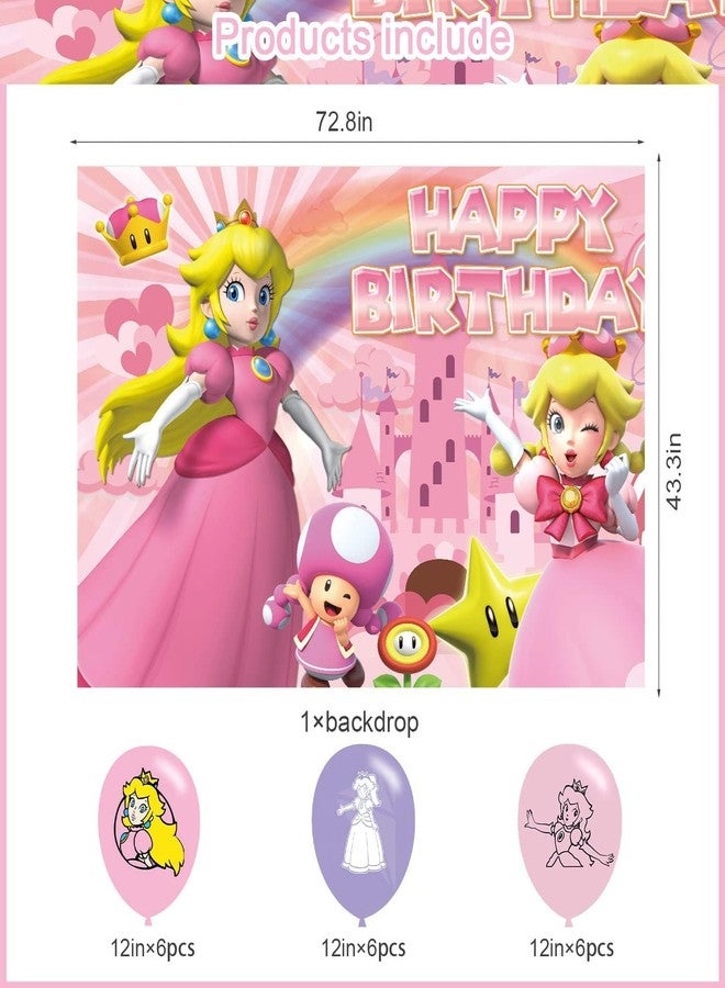 PINUO Peach of Princess Birthday Party Backdrop, Daisy and Rosalina Decoration, Themed Happy Banner Shoot Photo Backgrounds Props for Boys Girls 5x3ft - Image 2
