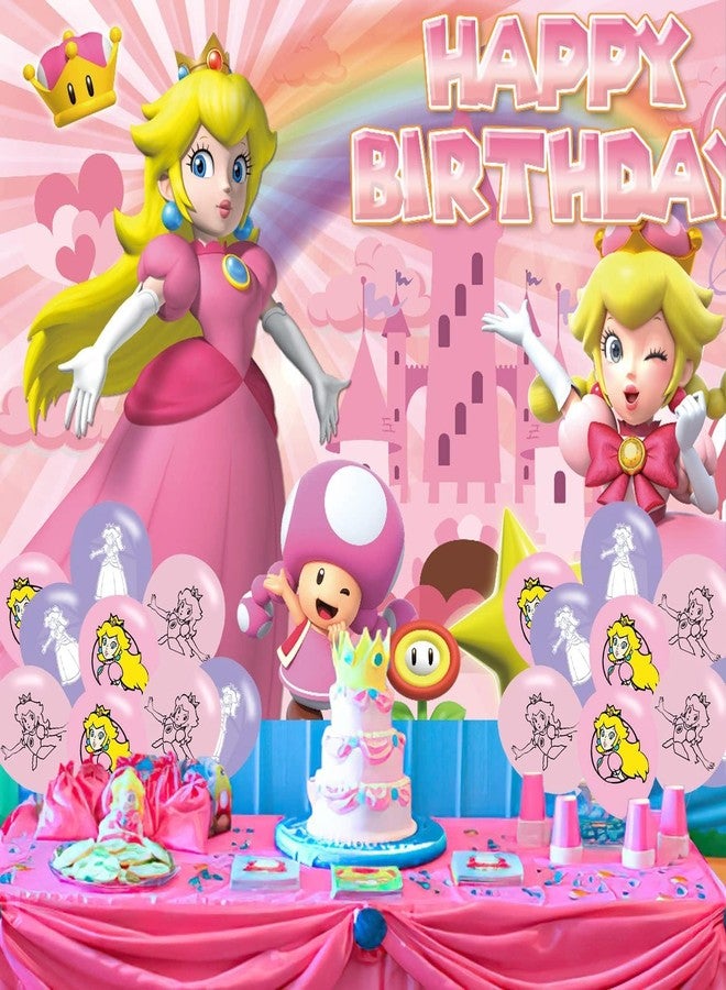 PINUO Peach of Princess Birthday Party Backdrop, Daisy and Rosalina Decoration, Themed Happy Banner Shoot Photo Backgrounds Props for Boys Girls 5x3ft - Image 3