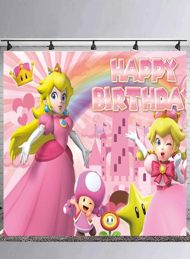 PINUO Peach of Princess Birthday Party Backdrop, Daisy and Rosalina Decoration, Themed Happy Banner Shoot Photo Backgrounds Props for Boys Girls 5x3ft - Image 4