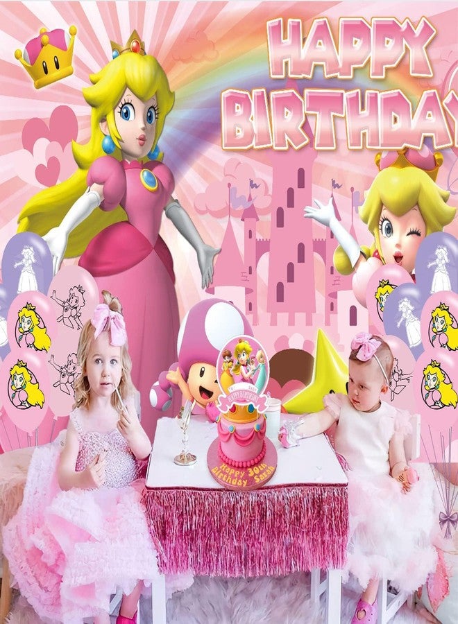 PINUO Peach of Princess Birthday Party Backdrop, Daisy and Rosalina Decoration, Themed Happy Banner Shoot Photo Backgrounds Props for Boys Girls 5x3ft - Image 5