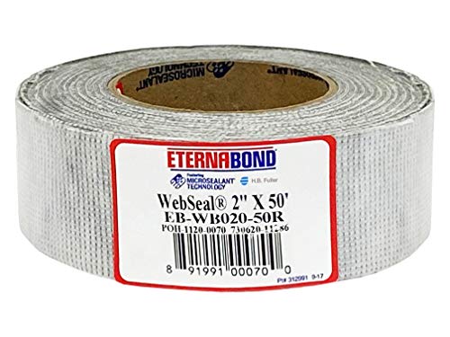 EternaBond WebSeal White 2 x50 MicroSealant Woven Polyester Tape 23 mil Total Thickness EBWB02050R Reinforced Fabric for Roof Sealing and Repair - Image 1