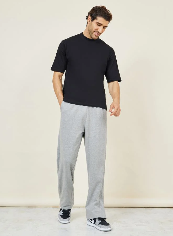 Styli Oversized Straight Leg Open Hem Jogger with Popper Button