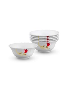 LARAH BY BOROSIL Larah by Borosil Fluted Series Red Lily Opalware Dinner Set | 25 Piece for Family of 6 | Microwave & Dishwasher Safe | Bone-Ash Free | Crockery Set for Dining & Gifting | Plates & Bowls | White  - Image 5