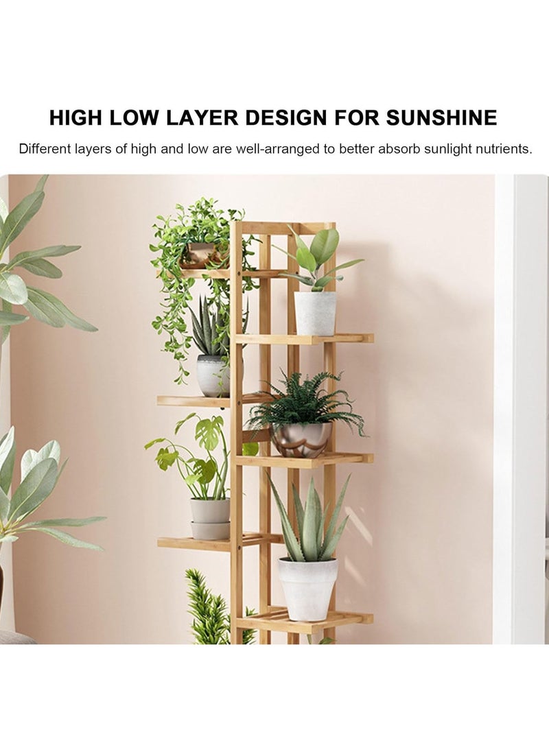 XiuWoo Bamboo Rolling Plant Stand Indoor Outdoor, Multiple Flower Pot Holder Shelf Dispaly Stand with Wheels, Tiered Planter Display Shelving Unit for Patio Garden Corner Balcony Living Room,5-Tier  - Image 2