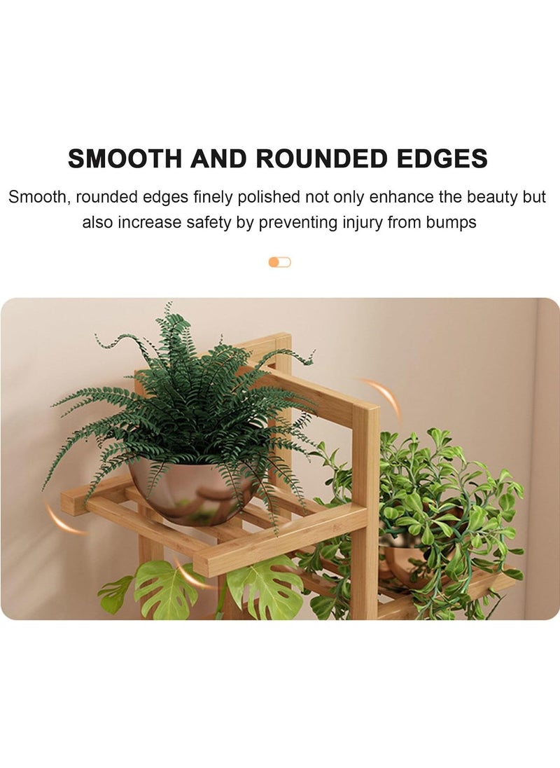XiuWoo Bamboo Rolling Plant Stand Indoor Outdoor, Multiple Flower Pot Holder Shelf Dispaly Stand with Wheels, Tiered Planter Display Shelving Unit for Patio Garden Corner Balcony Living Room,5-Tier  - Image 4
