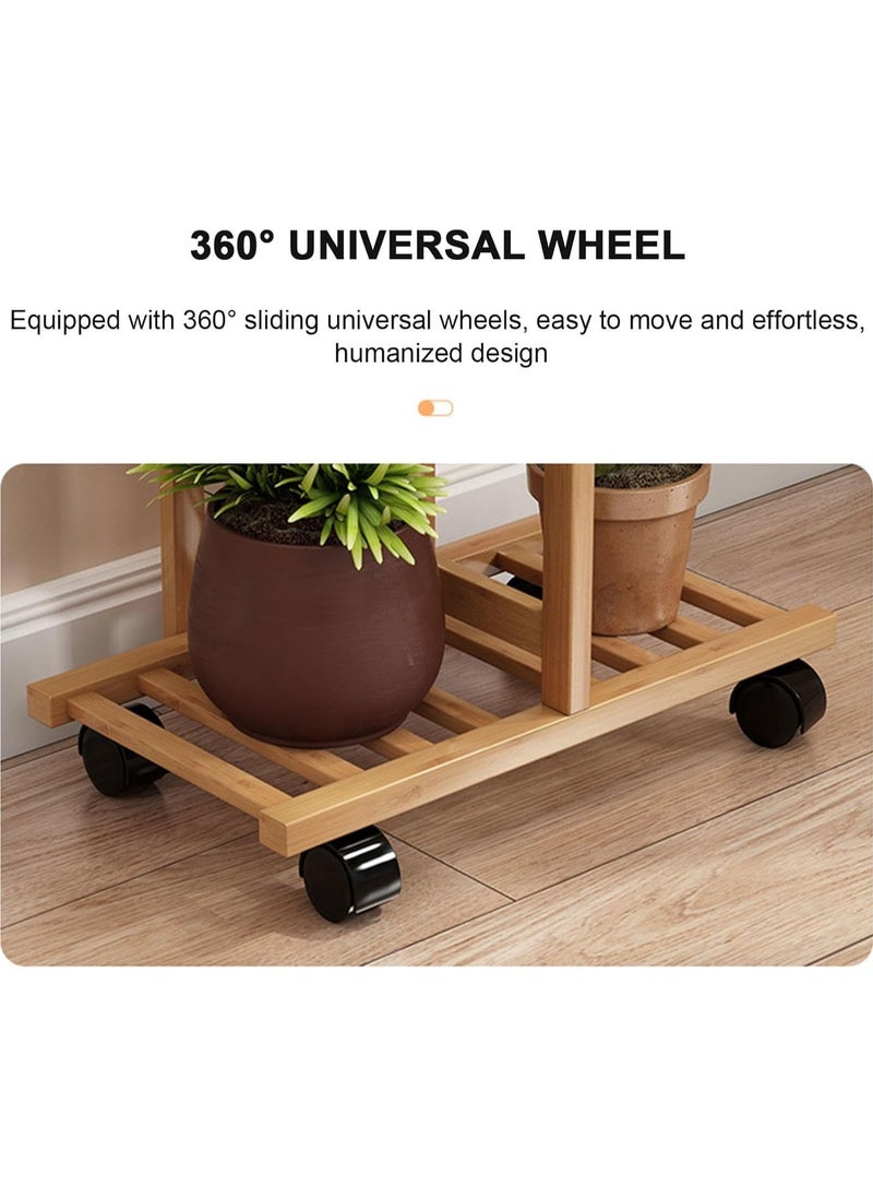 XiuWoo Bamboo Rolling Plant Stand Indoor Outdoor, Multiple Flower Pot Holder Shelf Dispaly Stand with Wheels, Tiered Planter Display Shelving Unit for Patio Garden Corner Balcony Living Room,5-Tier  - Image 5