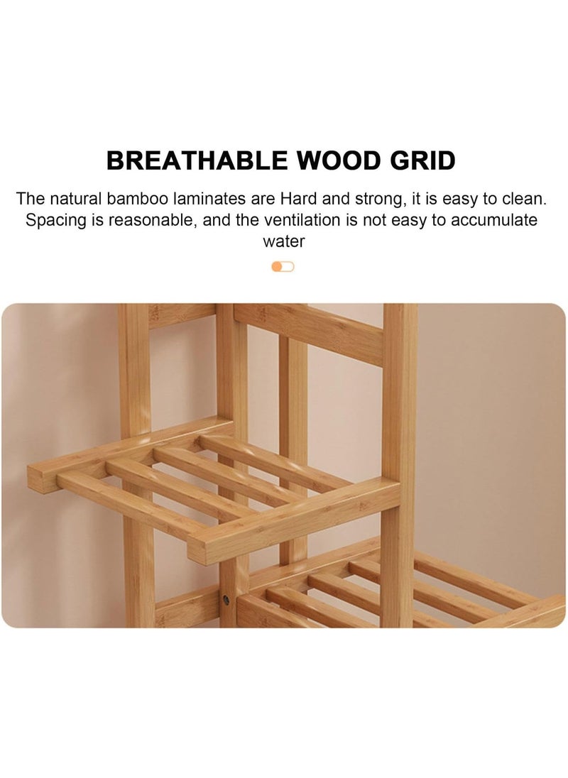 XiuWoo Bamboo Rolling Plant Stand Indoor Outdoor, Multiple Flower Pot Holder Shelf Dispaly Stand with Wheels, Tiered Planter Display Shelving Unit for Patio Garden Corner Balcony Living Room,5-Tier  - Image 3