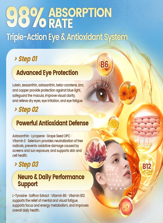 عش الآن مكمل غذائي VivoNu 14 في 1 يحتوي على 24 ملغ من أستازانتين و40 ملغ من لوتين مع زياكسانثين، يكفي لمدة 6 أشهر، مصدره الطحالب الدقيقة الطازجة، خالٍ من الغلوتين وغير معدل وراثيًا، يدعم صحة العين والبشرة، مضاد للأكسدة، 180 كبسولة هلامية، كيس واحد - Image 4