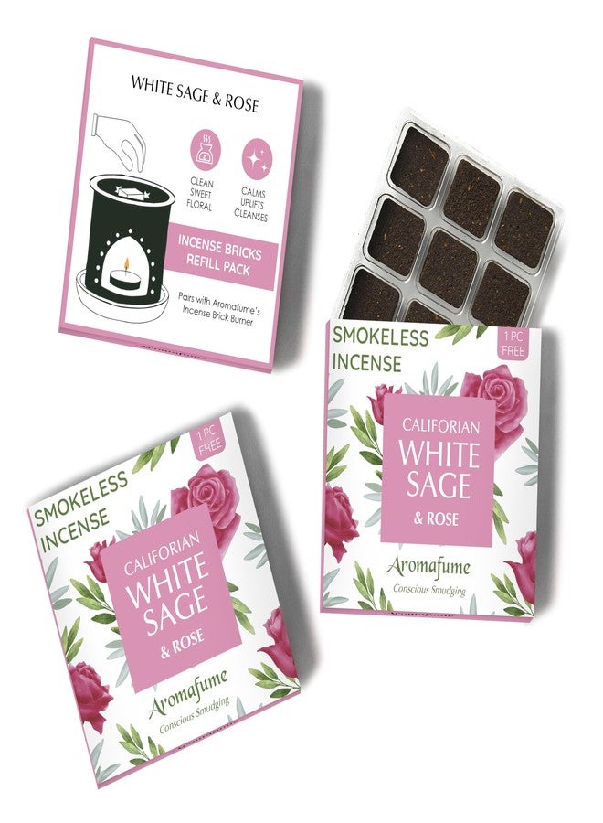 Aromafume White Sage and Rose Incense Bricks by Aromafume | 3x9 Bricks | Sage Incense for Cleansing Negative Energy & Protection | Sage for Smokeless Smudging & Spiritual Cleansing | Refill Pack - Image 1