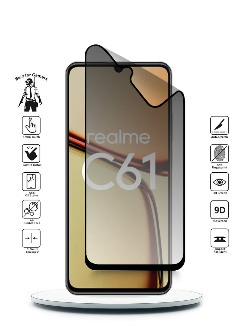 Wtech Realme C61 / Realme C63 4G 2024 Nano Ceramic Privacy Full Glue Full Cover Matte Flexible Screen Protector (MSCNMP) - Clear/Black - Image 2