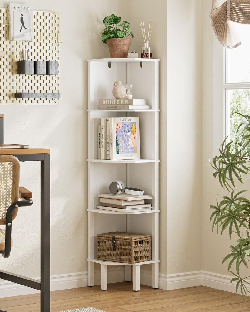 Apetaccat Corner Shelf, 5 Tier Corner Bookshelf, Display Corner Shelf Stand with Storage Rack, Wall Corner Bookshelf for Living Room, Bedroom, Office, White - Image 2