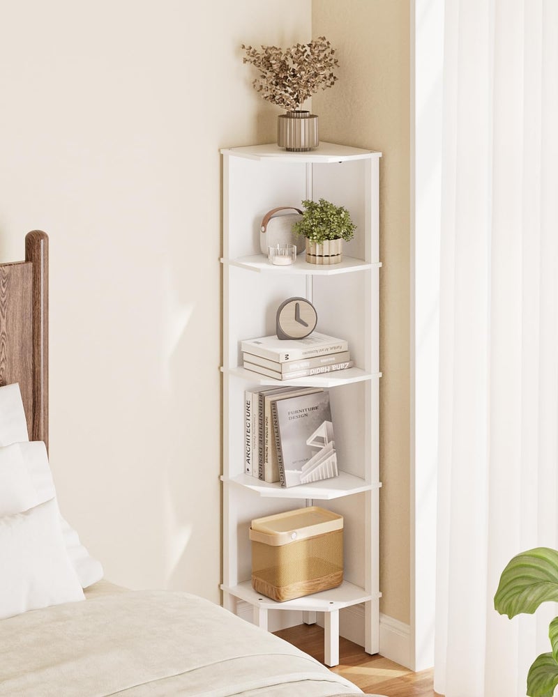 Apetaccat Corner Shelf, 5 Tier Corner Bookshelf, Display Corner Shelf Stand with Storage Rack, Wall Corner Bookshelf for Living Room, Bedroom, Office, White - Image 4
