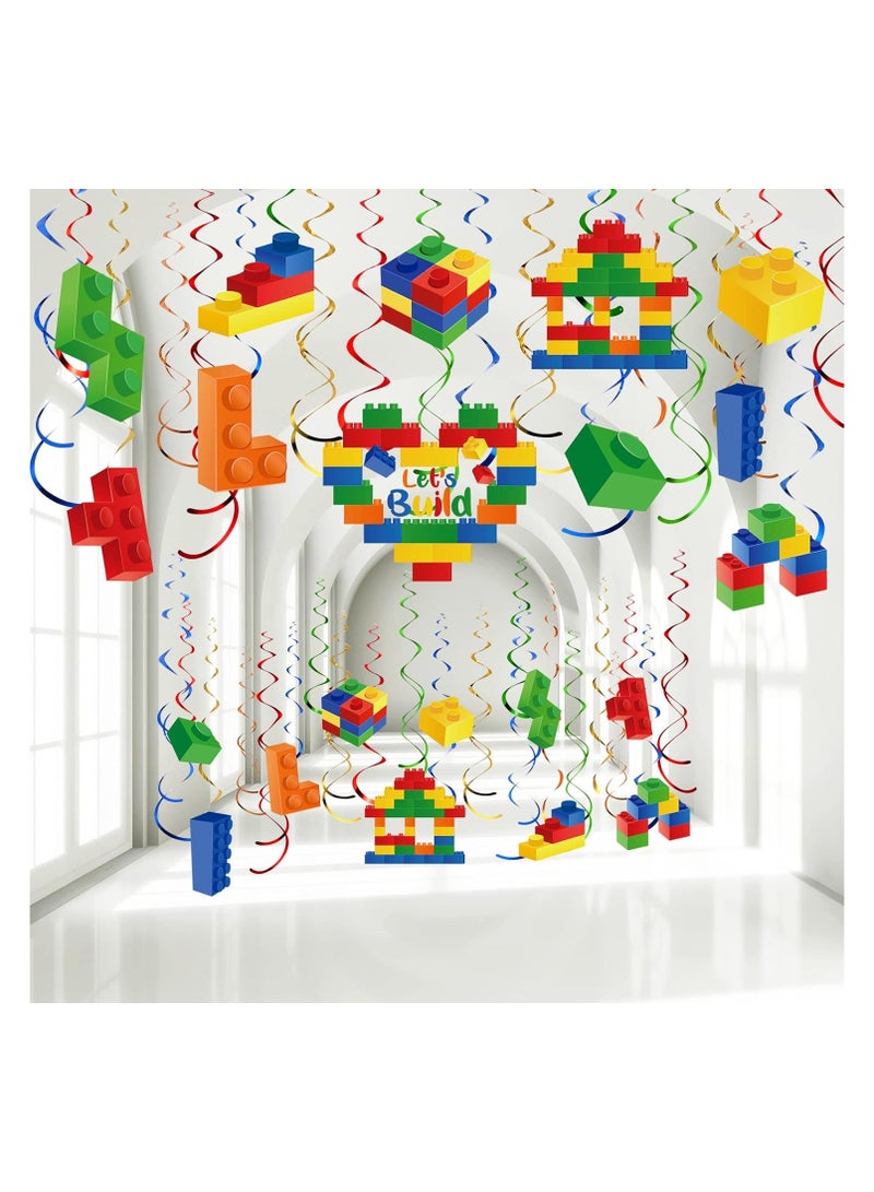 51 Pieces Building Party Supplies Building Block Hanging Decoration Building Block Birthday Hanging Swirls Colorful Building Block Hanging Paper Swirl for Building Blocks Brick Birthday Party