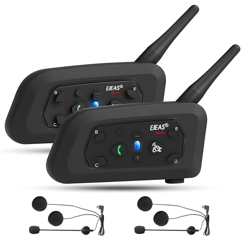 EJEAS V6 Pro Motorcycle Bluetooth Headset, 2 Riders Intercom Bluetooth 5.1 Helmet Communication System with Hands-Free Call and Noise Reduction for Motorcycling Skiing and Climbing (2 Pack) - Image 1
