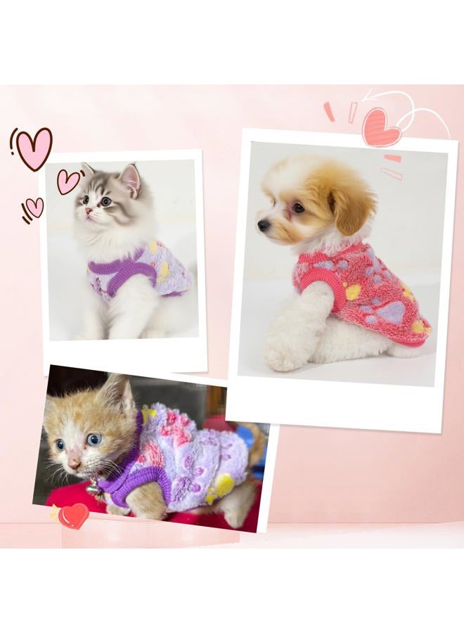 2 Pack Dog Sweaters for Small Dogs Girl Boy Winter Fleece Dogs Clothes Cute Warm Puppy Sweater Chihuahua Teacup Dog Clothes Pet Outfit Pink Blue (Purple, X-Small(for 3.5-6lb)) - Image 2