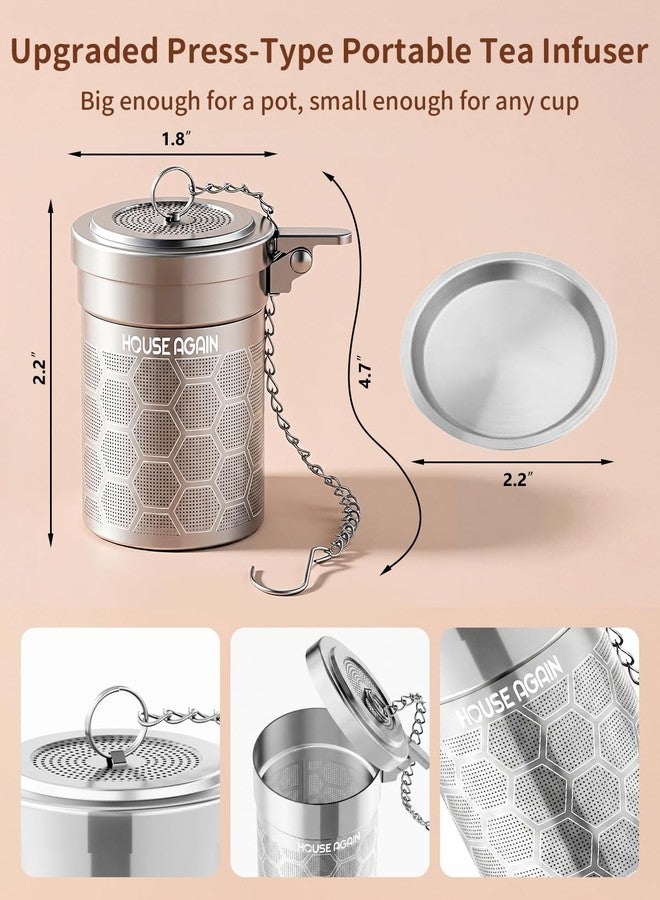 House Again Tea Infuser, 304 Stainless Steel Extra Fine Mesh Tea Strainer for Loose Tea, Upgraded Press-to-Open Lid, Loose Leaf Tea Steeper for Spices & Seasonings - Image 5