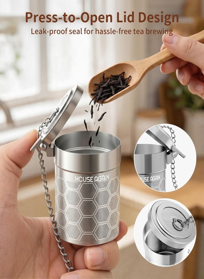 House Again Tea Infuser, 304 Stainless Steel Extra Fine Mesh Tea Strainer for Loose Tea, Upgraded Press-to-Open Lid, Loose Leaf Tea Steeper for Spices & Seasonings - Image 3